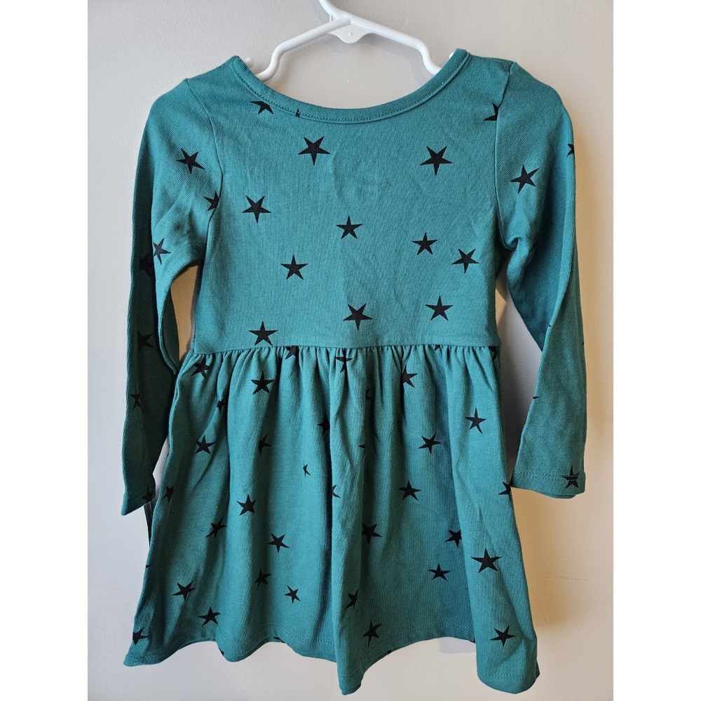 NEW Cat & Jack Toddler Girls 2T Teal Green‎ Stars Print Long Sleeve Dress